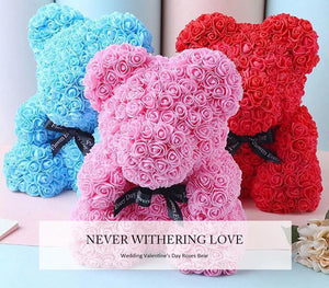 Timeless Rose Bear - Teddy Bear Rose Flower Artificial Gifts for Women Valentine's Day 24cm