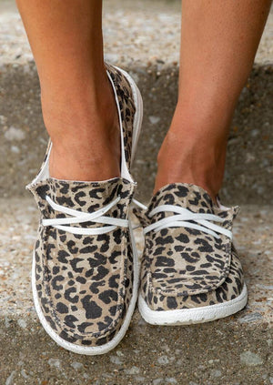 Cow Print Lace Up Round Toe Flat Sneakers